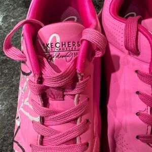 Skechers Hot Pink Hearts Print Girls Sneakers Walking Shoes Kids